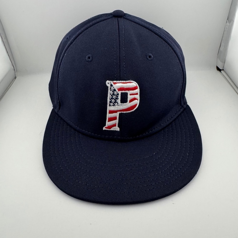 The Game Gametek Pepperdine USA Flag P Logo Men XL Navy Blue Fitted Baseball Cap